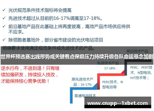 世界杯预选赛出线形势成关键看点保级压力持续升级各队命运悬念加剧 世界杯预选赛出线形势成关键看点保级压力持续升级各队命运悬念加剧